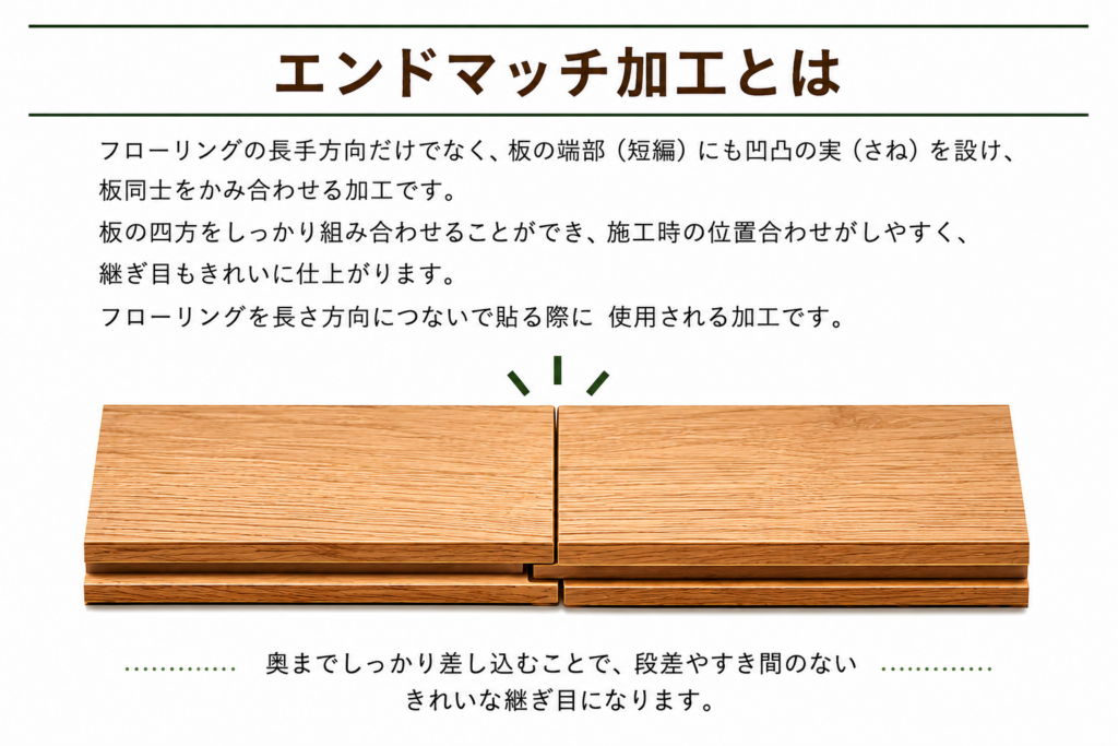 エンドマッチ（短手側面の凹凸加工）